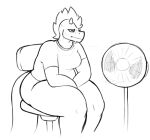  anthro bodily_fluids bottomless chair clothed clothing digitalpelican dragon electric_fan female furniture grumpy lizard on_chair reptile sasha_(digitalpelican) scalie shirt sitting sitting_on_chair solo sweat thick_thighs topwear 