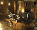  2008 3d_background 5:4 accessory ankh anthro anubian_jackal anubis athletic athletic_male barefoot black_body black_fur bored bracelet brazier bulge butt canid canine canis claws clothing column deity detailed_background digital_media_(artwork) egyptian egyptian_mythology feet fire fur furgonomics gold_(metal) gold_jewelry grey_eyes hair hieroglyphics inner_ear_fluff inside jackal jewelry looking_at_fire lying male mammal middle_eastern_mythology mummy_wrappings mythology sculpture selker signature slim solo statue tail_accessory toe_claws tomb torch torch_light tuft underwear white_hair wraps 
