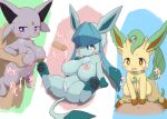  areola blue_body blue_eyes blush bodily_fluids breasts brown_eyes busty_feral canid cowgirl_position cum cum_inside digital_media_(artwork) eeveelution ejaculation espeon feet felid female feral from_front_position generation_2_pokemon generation_4_pokemon genital_fluids genitals glaceon green_body group hi_res human japanese_text koorinezumi leaf_tail leafeon lying male male_on_feral mammal nintendo nipples on_bottom on_top open_mouth pawpads paws pokemon pokemon_(species) purple_body purple_eyes pussy quadruped sex simple_background standing standing_sex text translation_request trio video_games 