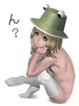  bad_id bad_pixiv_id blonde_hair chin_rest control5 crossed_legs eyes flat_chest green_eyes hands hat highres moriya_suwako nipples nude ribs simple_background sitting smile solo spine thighhighs touhou white_background white_legwear 