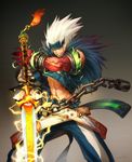  belt belts chains dfo dungeon_and_fighter dungeon_fighter_online electricity energy jacket shackle shackles short_hair slayer slayer_(dungeon_and_fighter) sword weapon white_hair 