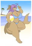  anthro bikini breasts clothed clothing female feonna_starglaze fish hair marine purple_hair shark solo swimsuit theroflcoptr thick_thighs 