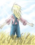  1girl artist_request blonde_hair claire_(harvest_moon) female harvest_moon nature outdoors sky solo wind windy 