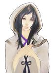  aya_gozen black_hair cocarda female hood long_hair purple_eyes robe sengoku_musou sengoku_musou_3 simple_background solo white_background 