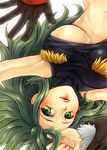  breasts final_fantasy final_fantasy_crystal_chronicles green_eyes green_hair lowres lying midriff selkie underboob yu-kin 
