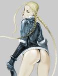 alternate_costume ass bad_id bad_pixiv_id blonde_hair braid cammy_white elbow_gloves from_behind gloves green_eyes ikeda_masateru long_hair looking_back scar solo street_fighter street_fighter_iv_(series) twin_braids 