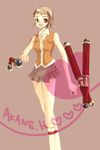  blush brown_hair heart higurashi_akane mai_hime my-hime ponytail school_uniform smile tonfa weapon 