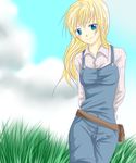  1girl artist_request blonde_hair blue_eyes claire_(harvest_moon) female harvest_moon nature outdoors sky smile solo 