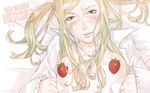  blush cream food fruit highres holding holding_food holding_fruit kozaki_yuusuke no_more_heroes official_art sexually_suggestive solo strawberry sylvia_christel wallpaper 