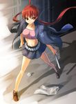  blazer coat jacket midriff miniskirt musujime_awaki nekomamire red_eyes red_hair skirt solo to_aru_majutsu_no_index 