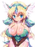  bad_id bad_pixiv_id blonde_hair blue_eyes blush breasts cleavage enomoto_hidehira forehead_jewel helmet huge_breasts long_hair low-tied_long_hair riesz seiken_densetsu seiken_densetsu_3 solo winged_helmet wings 