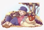  1boy :d a_dog_of_flanders bird blue_eyes blue_pants brown_footwear day duck hat nello_(a_dog_of_flanders) outdoors pants petrasche_(a_dog_of_flanders) pocco1224 red_vest shoes sitting smile tree vest 