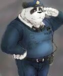  2022 5:6 absurd_res aggressive_retsuko anthro black_body black_fur bottomwear clothing fur giant_panda hat headgear headwear hi_res humanoid_hands kemono laohu male mammal necktie overweight overweight_male pants police police_hat police_officer police_uniform sanrio shirt solo topwear uniform ursid white_body white_fur 