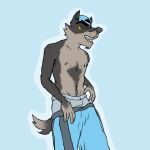  1:1 anthro backwards_baseball_cap backwards_hat baseball_cap belierchatre canid canine canis clothing diaper diaper_fetish genitals hat headgear headwear hi_res humanoid male mammal ryan_(belierchatre) solo solo_focus sweatpants were werecanid werecanine werewolf wolf 