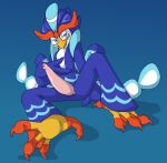  beak dragunsnack feet genitals hi_res leaked_pokemon lidded_eyes looking_at_viewer male membrane_(anatomy) nintendo penis pokemon pokemon_(species) quaquaval simple_background smile solo tapering_penis video_games webbed_feet 