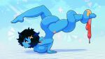 16:9 big_breasts black_hair blue_body blue_skin breasts edit female goo_creature hair hi_res humanoid monster_girl_(genre) nude red_eyes rikki_(unknownspy) solo stretching unknownspy widescreen yoga 