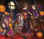  2boys 3girls akakokko_(niro_azarashi) alva_larson armpits birdmen black_hair full_moon halloween halloween_costume long_hair looking_at_viewer luther_stark miguel_antonio_batista moon multiple_boys multiple_girls red_eyes robin_howard short_hair sitting smile standing sybil_swan 