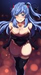  1girl ;p blue_eyes blue_hair blush breasts cleavage demon_girl demon_horns demon_tail demon_wings elbow_gloves gloves halloween halloween_costume highres hinghoi horns internet_explorer internet_explorer_(merryweather) internet_explorer_(webcomic) large_breasts leotard long_hair looking_at_viewer merryweather one_eye_closed personification smile solo tail thighhighs tongue tongue_out wings 
