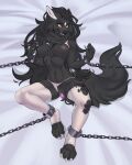  2019 ankle_cuffs anthro anutka areola bdsm bedding bedding_background black_body black_fur bondage bound breasts canid canine chain chain_bondage claws clothed clothing clothing_aside cuff_(restraint) digital_media_(artwork) female fur genitals hi_res hindpaw legwear mammal nipples panties panties_aside paws penetration pink_areola pink_nipples pink_pussy pussy restraints sex_toy sex_toy_in_pussy sex_toy_insertion shaded solo thigh_highs toe_claws torn_clothing torn_legwear underwear underwear_aside vaginal vaginal_penetration vibrator vibrator_in_pussy wrist_cuffs yellow_eyes 