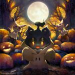  2022 ambiguous_gender artist_name black_body clothed clothed_feral clothing dead_tree ekm_ekm_ekm feral food fruit full_moon generation_7_pokemon group halloween holidays jack-o&#039;-lantern legendary_pokemon looking_at_viewer marshadow mimikyu moon multicolored_body nintendo open_mouth outside plant pokemon pokemon_(species) pumpkin tongue tree trio two_tone_body video_games yellow_body yellow_eyes yellow_outfit 