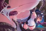  1girl absurdly_long_hair amagi_(azur_lane) amagi_(wending_waters_serene_lotus)_(azur_lane) anal animal_ear_fluff animal_ears ass azur_lane bikini blush breasts breasts_out brown_hair brown_sash brown_tail cave censored dami_(claimh9) fellatio fox_girl from_behind full-face_blush hanging_breasts highres large_breasts long_hair mosaic_censoring night nipples official_alternate_costume open_bikini open_clothes oral purple_eyes restrained see-through solo spitroast spread_legs swimsuit tentacle_sex tentacles torn_bikini triple_penetration vaginal very_long_hair white_bikini 