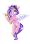  2022 cellphone colored_pencil_(artwork) crown cutie_mark equid equine eyelashes feathered_wings feathers female feral fetlocks flying fur gold_(metal) gold_hooves green_eyes hair hasbro hoof_hold hooves horn horse long_hair looking_at_viewer mammal maytee milkshake mlp_g5 my_little_pony phone pink_body pink_fur pipp_petals_(mlp) plant pony purple_body purple_hair purple_tail simple_background smile solo spread_wings traditional_media_(artwork) unicorn white_background wings 