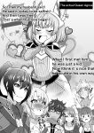  4girls animal_ears blush cat_ears censored_character charisma_break chest_jewel english_text eunie_(xenoblade) facial_mark fur_collar glasses greyscale head_wings heart highres jacket k-you_(pixiv) lanz_(xenoblade) looking_at_another mio_(xenoblade) monochrome multiple_girls nia_(xenoblade) noah_(xenoblade) ponytail rex_(xenoblade) scarf sena_(xenoblade) smile spoilers sweatdrop taion_(xenoblade) upper_body whisker_markings xenoblade_chronicles_(series) xenoblade_chronicles_2 xenoblade_chronicles_3 