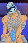  alien anthro blue_penis cel_shading dialogue garrus_vakarian genitals hi_res male male/male mass_effect nude penis presenting ribbed_penis scalenapps shaded solo tattoo turian video_games visor xenophilia 