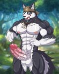  anthro black_body black_fur canid canine canis domestic_dog fur genitals hi_res husky kemo_coliseum male mammal muscular muscular_anthro muscular_male nipples nordic_sled_dog penis solo spitz vein veiny_penis volga white-snow-wolf white_body white_fur 