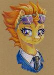  2022 bust_portrait clothed clothed_feral clothing colored_pencil_(artwork) equid equine eyelashes eyewear female feral friendship_is_magic fur hair hasbro horse looking_at_viewer mammal maytee my_little_pony necktie orange_eyes orange_hair pony portrait solo spitfire_(mlp) sunglasses three-quarter_portrait traditional_media_(artwork) wonderbolts_(mlp) yellow_body yellow_fur 