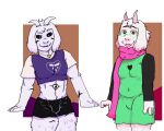  anthro asriel_dreemurr_(god_form) bovid bulge caprine clothing deltarune duo goat hi_res male male/male mammal momoskinks ralsei scarf side_by_side standing undertale undertale_(series) video_games 