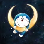  1:1 2021 anthro blue_body blue_fur crescent_moon dark domestic_cat doraemon doraemon_(character) felid feline felis fur looking_at_viewer machine male mammal moon mouth_closed mt_tg red_nose robot shaded solo space star whiskers white_body white_fur 