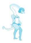  anthro clothed clothing dinosaur female frilly frilly_clothing frilly_underwear hair half-closed_eyes hi_res humanoid legwear lingerie long_neck looking_at_viewer monochrome multicolored_body narrowed_eyes navel protonmono reptile scalie short_hair simple_background sketch solo stockings two_tone_body white_background 