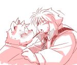  2022 anthro blush book_whitener canid canine canis clothing domestic_dog duo food kemono male mammal monochrome_(series) necktie overweight overweight_male pocky pocky_day shirt takagi_kyou topwear ursid wight_bracken 