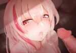  1boy 1girl blonde_hair blush censored check_commentary commentary commentary_request dim_lighting drooling erection fellatio girls&#039;_frontline highres katagiri_ags long_hair m4_sopmod_ii_(girls&#039;_frontline) mosaic_censoring multicolored_hair no_nose nude open_mouth oral penis precum precum_drip red_eyes saliva saliva_trail shade solo_focus streaked_hair sweat torogao 