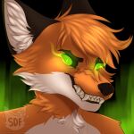  1:1 ambiguous_gender anthro canid canine darkstar_x evil_grin fox fur glowing glowing_eyes icon machine mammal orange_body orange_fur robot smile solo stardustfoxart tan_body tan_fur teeth_showing 