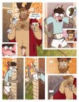  anthro beard beverage body_hair bulge canid canine canis capreoline cervid chest_hair clothing coffee coffee_mug comic erection facial_hair genitals male mammal moose morning_wood mostly_nude nardodraws newspaper penis robe robe_only wardrobe_malfunction wolf 