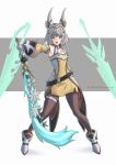  animal_ears bangs blunt_bangs cat_ears catalyst_scimitar chascoby facial_mark flat_chest grey_hair highres holding holding_sword holding_weapon nia_(blade)_(xenoblade) nia_(xenoblade) short_hair sword weapon xenoblade_chronicles_(series) xenoblade_chronicles_2 xenoblade_chronicles_3 yellow_eyes 