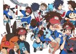  3boys blush_stickers bottle brown_hair burger caloriemate crying dewott flying_sweatdrops food growlithe highres hugh_(pokemon) jacket looking_at_another lucario male_focus multiple_boys multiple_views nashubi_(to_infinity_wow) nate_(pokemon) one_eye_closed pignite pokemon pokemon_(creature) pokemon_(game) pokemon_bw2 star_(symbol) sweat team_plasma team_plasma_grunt team_plasma_uniform tympole visor_cap water_bottle woobat xtransceiver zorua 