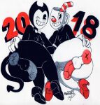  2018 abstract_background animate_inanimate anus artist_name backsack balls bendy_and_the_ink_machine bendy_the_dancing_demon big_anus big_butt black_body black_pupils black_skin bow_tie bubble_butt butt butt_focus clothing cuphead_(character) cuphead_(game) demon demon_humanoid digital_drawing_(artwork) digital_media_(artwork) dot_eyes duo eyelashes fingers footwear for_a_head genitals girly gloves hand_on_butt hand_on_own_butt handwear hi_res high_heels horn humanoid looking_at_viewer looking_back lying male nipples not_furry nude object_head on_side one_eye_closed parasitedeath penis perineum presenting presenting_anus presenting_hindquarters puffy_anus pupils rear_view signature simple_background simple_eyes smile spade_tail straw teeth thick_thighs toony video_games white_background white_body white_skin wide_hips wink winking_at_viewer 