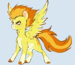  blue_background brown_eyes chest_tuft cutie_mark equid equine eyelashes feathered_wings feathers female feral freckles friendship_is_magic fur hair hasbro hooves mammal mane my_little_pony orange_hair orange_hooves orange_mane orange_tail pegasus simple_background smile spitfire_(mlp) spread_wings standing tuft wings wonderbolts_(mlp) woollyart yellow_body yellow_feathers yellow_fur 