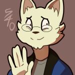  2022 5_fingers absurd_res anthro awkward awkward_smile brown_nose clothed clothing colored domestic_cat eyewear felid feline felis fingers fur glasses hi_res icon male mammal nyankyun540 shaded solo tan_body tan_fur white_body white_fur 