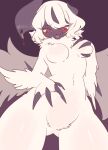  1girl absol blush breast_grab breasts claws furry furry_female grabbing horns looking_at_viewer medium_breasts no_nipples no_pussy piercing pokemon pokemon_(creature) red_eyes shikkoku_neko tongue tongue_out tongue_piercing white_fur 