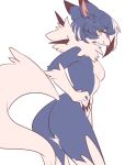  1girl alternate_color animal_ears blue_fur from_behind furry green_eyes hands_on_hips looking_at_viewer lycanroc pokemon shikkoku_neko shiny_pokemon tail white_fur wolf_ears 