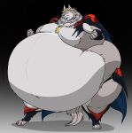  2015 anthro belly big_belly canid canine canis cape claws clenched_teeth clothing crown ears_up fist fur greyfus hectorthewolf hi_res looking_worried male mammal morbidly_obese morbidly_obese_anthro morbidly_obese_male mostly_nude navel obese obese_anthro obese_male overweight overweight_anthro overweight_male solo standing tail_between_legs teeth toe_claws wide_eyed wild_knights_gulkeeva wolf 