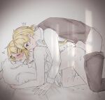  1boy 1girl ^^^ adolescence_(vocaloid) all_fours ass bed_sheet blonde_hair blue_eyes blush brother_and_sister camisole closed_eyes clothes_pull doggystyle frilled_camisole frills from_side hair_ornament hairclip incest kagamine_len kagamine_rin kiss kissing_neck meman necktie on_bed open_mouth pants pants_pull pillow pillow_grab profile sex sex_from_behind short_hair short_ponytail siblings sketch twincest twins vocaloid white_camisole yellow_necktie 