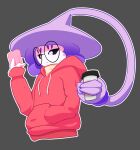  3_fingers absurd_res black_sclera bottomless cellphone clothed clothing coffee_cup container cup eyewear fan_character fingers generation_8_pokemon glasses hair hatterene hattie_(i3i2455_ivi394) hi_res holding_object hoodie hoodie_only i3i2455_ivi394 male male_(lore) nintendo phone pokemon pokemon_(species) purple_hair smartphone solo topwear topwear_only video_games white_body 