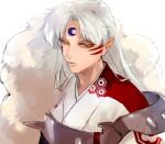  1boy crescent crescent_facial_mark eyeliner facial_mark fur hexagon inuyasha makeup male_focus nomeringo sesshoumaru spikes upper_body whisker_markings 