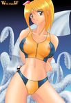  blonde_hair bow brown_eyes character_request errect_nipples nipples see-through smile squid swimsuit wancozow 