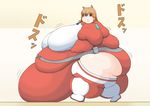  animal_ears belly brown_eyes brown_hair double_chin fat huge_breasts long_hair morbidly_obese obese open_mouth 